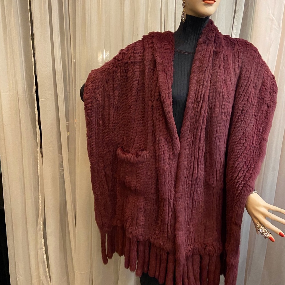 Elegant Burgundy chinchilla Wrap Shawl